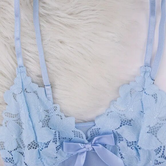 XXL - Hot Solid Contrast Lace Dress, V Neck, Bow, Cami, Baby doll #258 - Picture 4 of 6